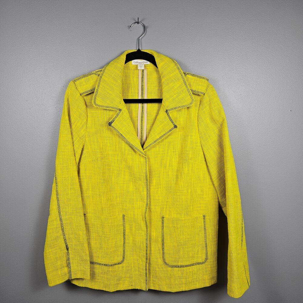 Coldwater Creek Yellow Textured Snap Front Cotton Blazer‎ Jacket Size 14
